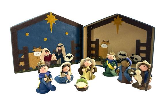 BAF Other - Vintage 2004 BAF Polymer Clay Nativity Ornament Set 7 Pc Felt Manger Box
